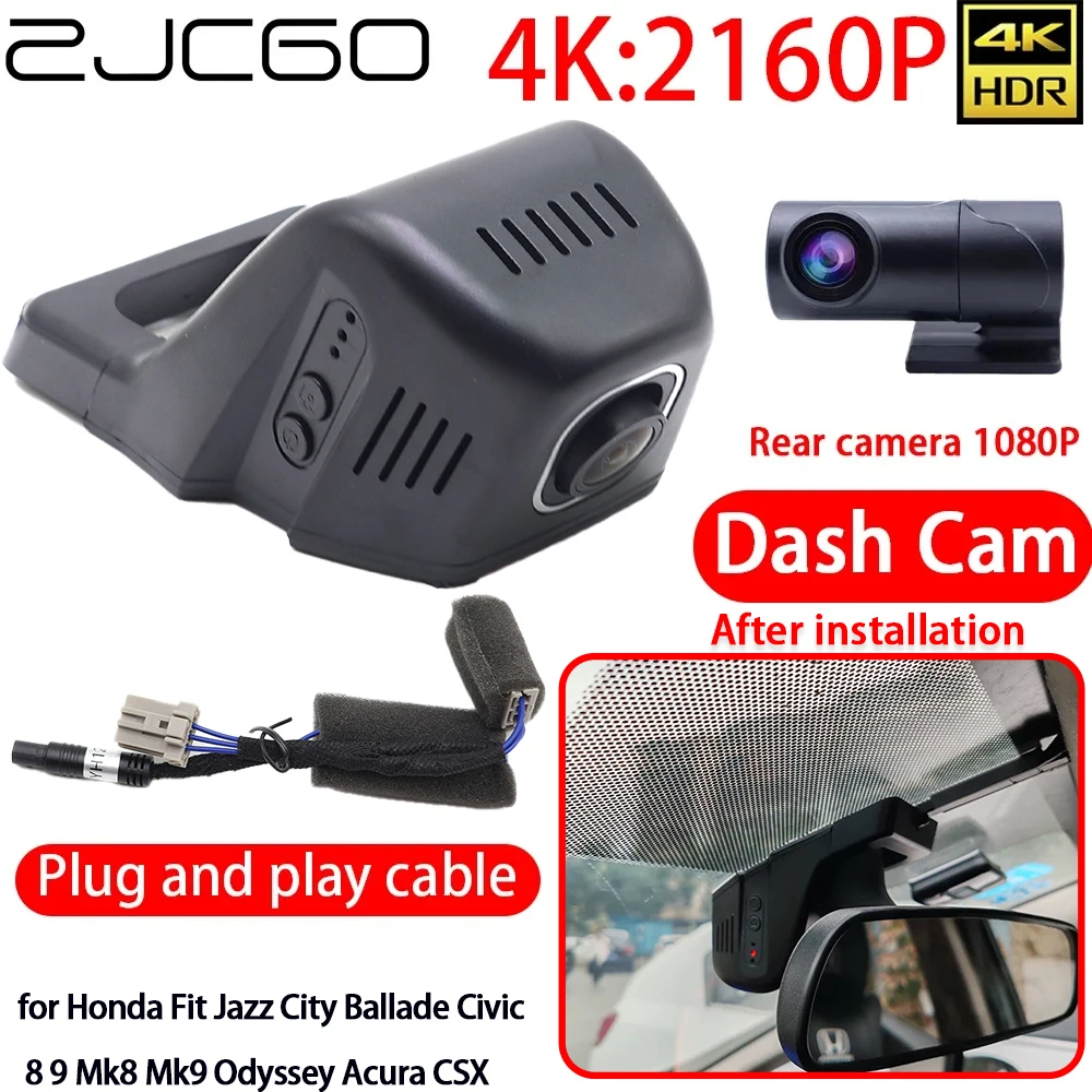 ZJCGO 4K Car DVR Dash Cam Wifi Front Rear Camera 24h Monitor for Honda Fit Jazz City Ballade Civic 8 9 Mk8 Mk9 Odyssey Acura CSX