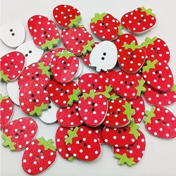 300PCS 2 Hole Cute Strawberry Cartoon Wood Buttons Home Sewing Scrapbooking Decor Clothing Card Making DIY 22mm Vintage Buttons