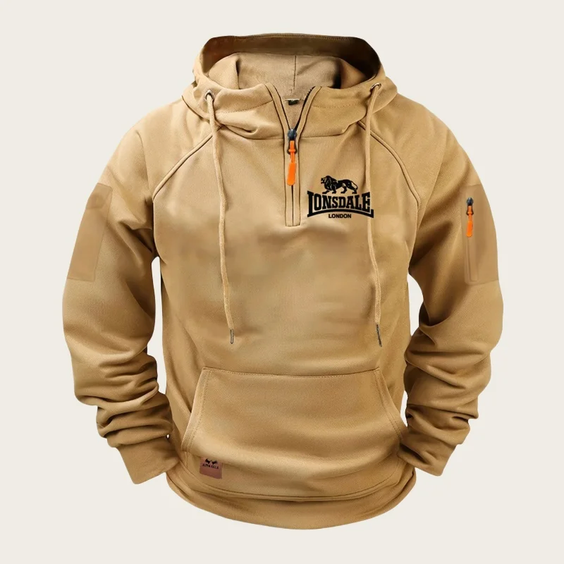 

2025 Men's drawstring hoodie, casual sporty pullovers, Harajuku long-sleeved zipper hoodie with loose pockets and hoodie