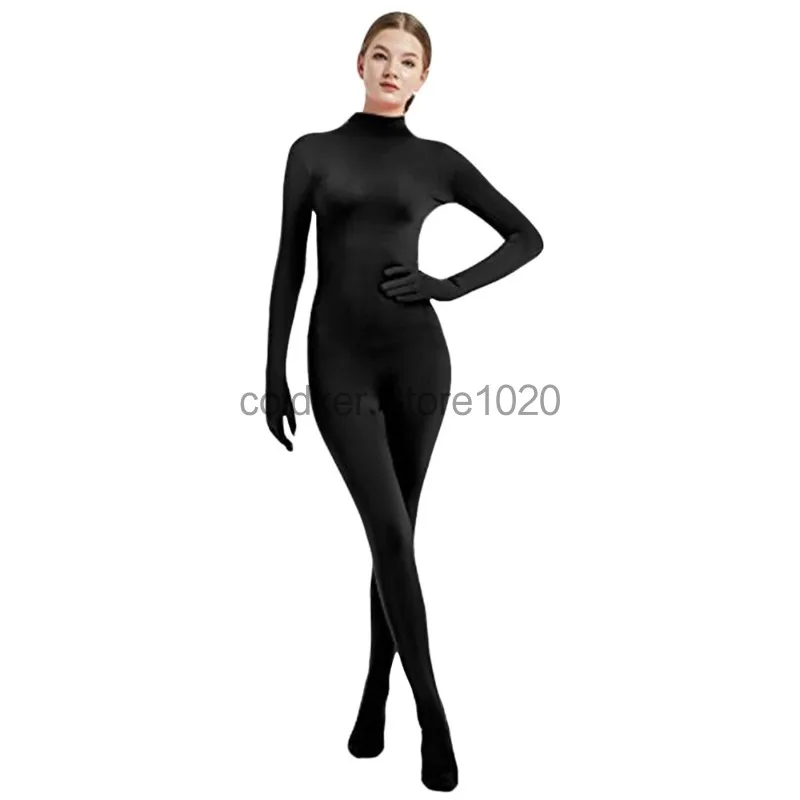 New Women Ninja Invisible Man Costume Black Green Stretch Adult Turtleneck Long Sleeve Full Body Zentai Stage Performance Wear