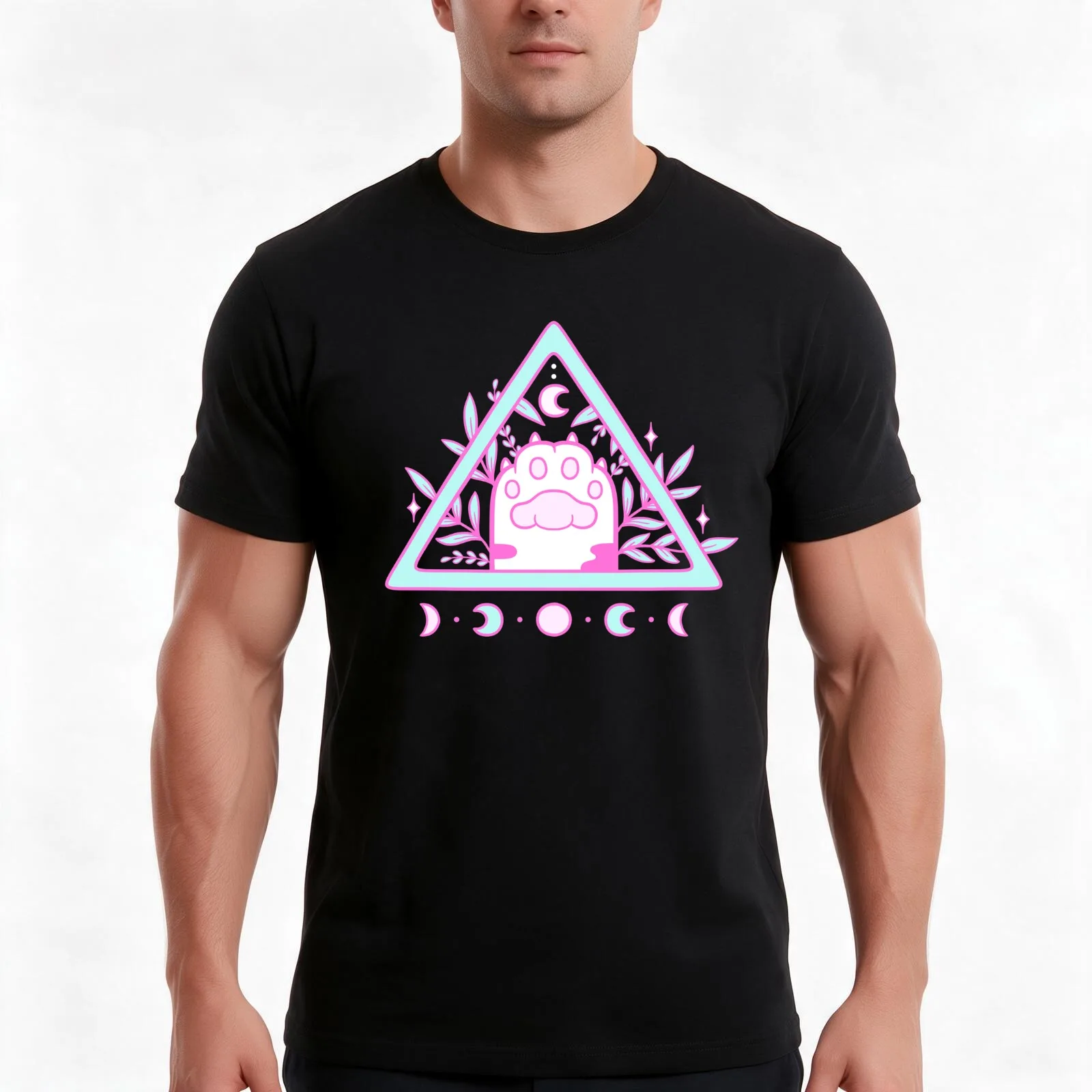 Witchy Cat Paw 02 | Nikury T-Shirt, Summer Casual Cotton Tee, Oversized Streetwear Tops, Vintage Graphic Print, Unisex Men Women