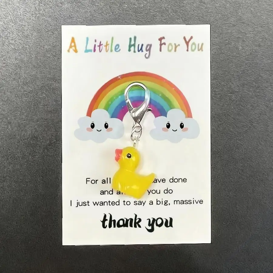 1/5/10/20/50/100pcs Cute Thank You Duck Keychains for Men and Women Durable Metal Backpack Charms with Appreciation Cards, Pocke