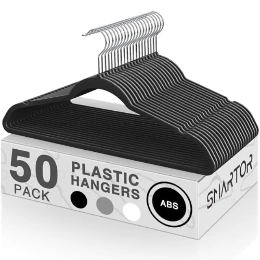 

Plastic Hangers 50 Pack, Heavy Duty Plastic Hangers for Clothes - Non-Velvet Slim Hangers with 360° Swivel Hook and Clothes Thi