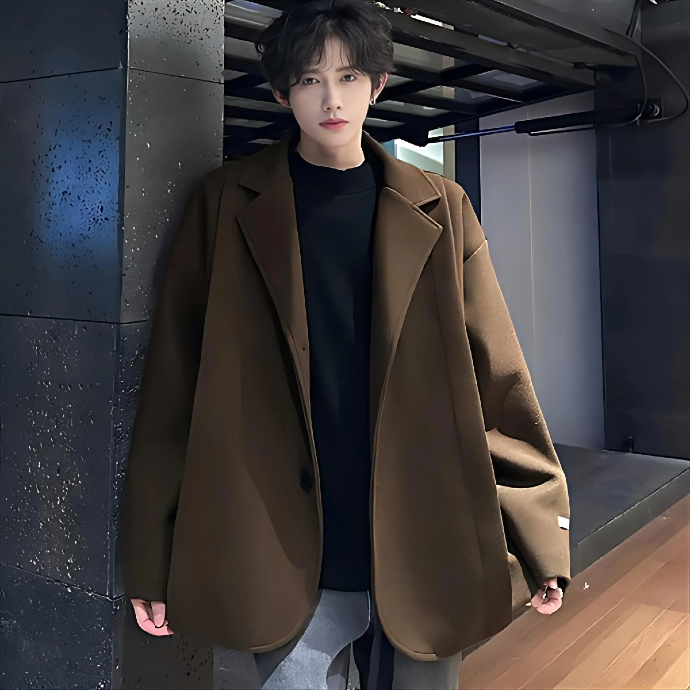 

Мужская куртка из шерстяной смеси синего цвета, широкая, объемная, большая, гигантская,огромная, монументальная,