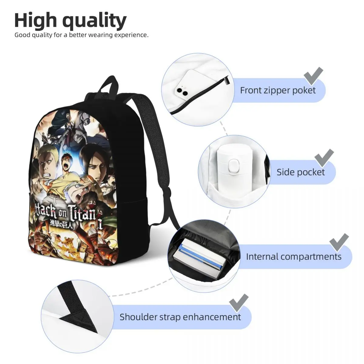 Anime Attack On Titan Cool Backpack Outdoor High School Business Daypack dla mężczyzn i kobiet Torba na laptopa na ramię