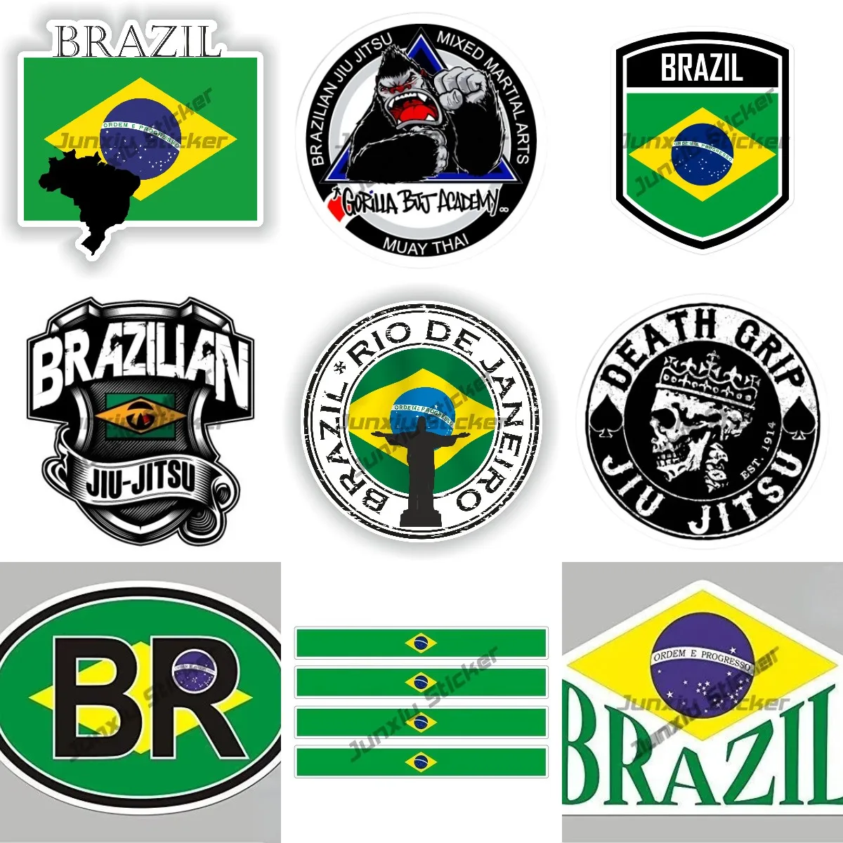 البرازيل ريو دي جانيرو ملصق الختم جولة العلم البرازيلي جيوجيتسو فنون الدفاع عن النفس شارة ملصق مائي تعزيز نمطك مع الوقاية البرازيلية