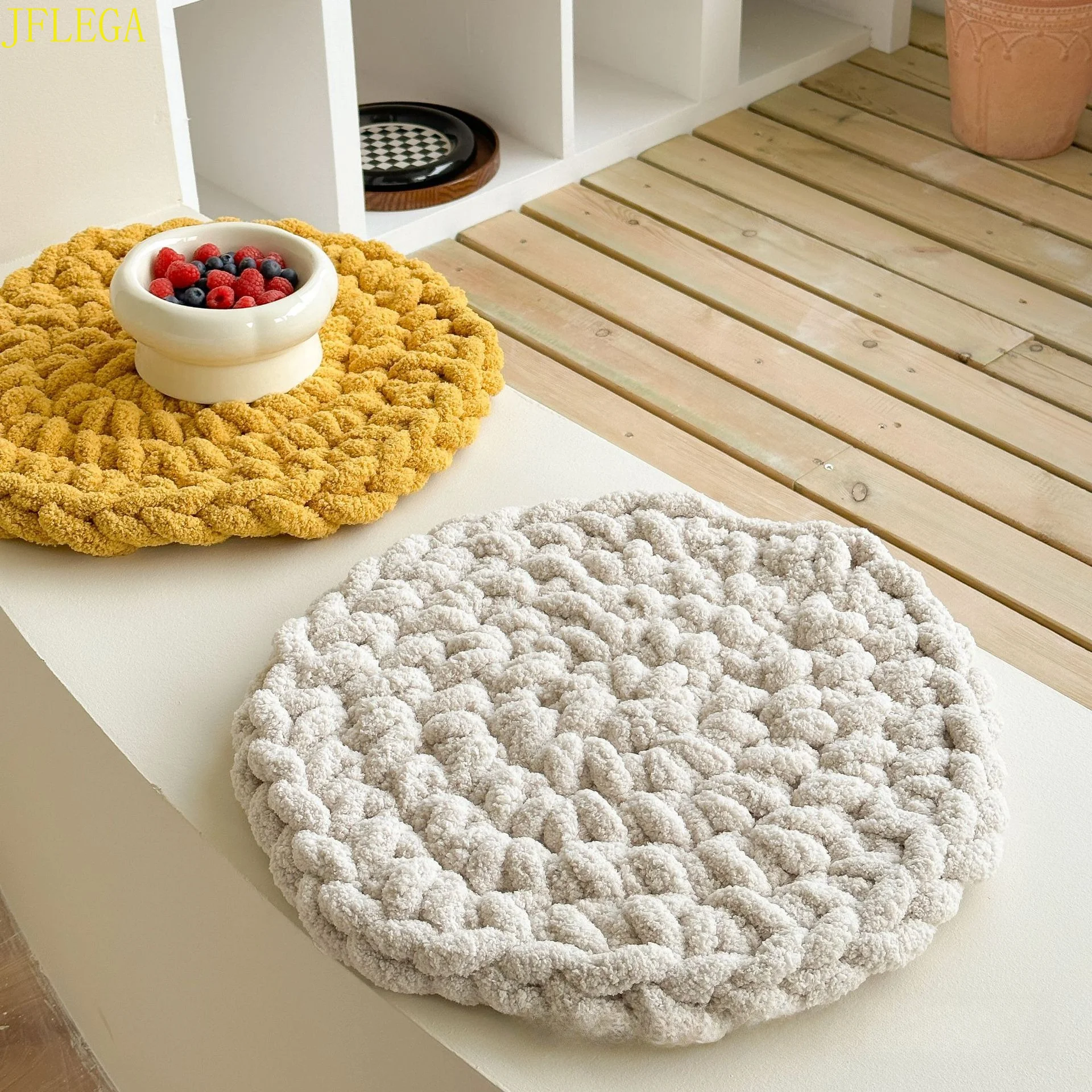 Handmade Thick Fiber Knitted Round Cushion 48cm Diameter Anti-scald Pot Mat Soft Sofa Seat Pad Multi-use Home Decor