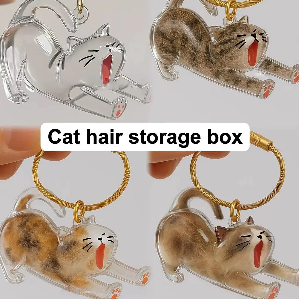 Clear Cat Hair Keepsake Capsule - Transparent Pet Memorial Locket for Fur, Keychain Display Box, Bag accessories
