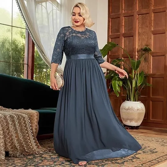 فساتين وصيفة الشرف أنيقة بدون أكتاف على شكل حرف A من الشيفون والدانتيل وشاحات على شكل فيونكة 3/4 كم لحفلات الزفاف والسهرات الرسمية والحفلات الراقصة بسحاب خلفي