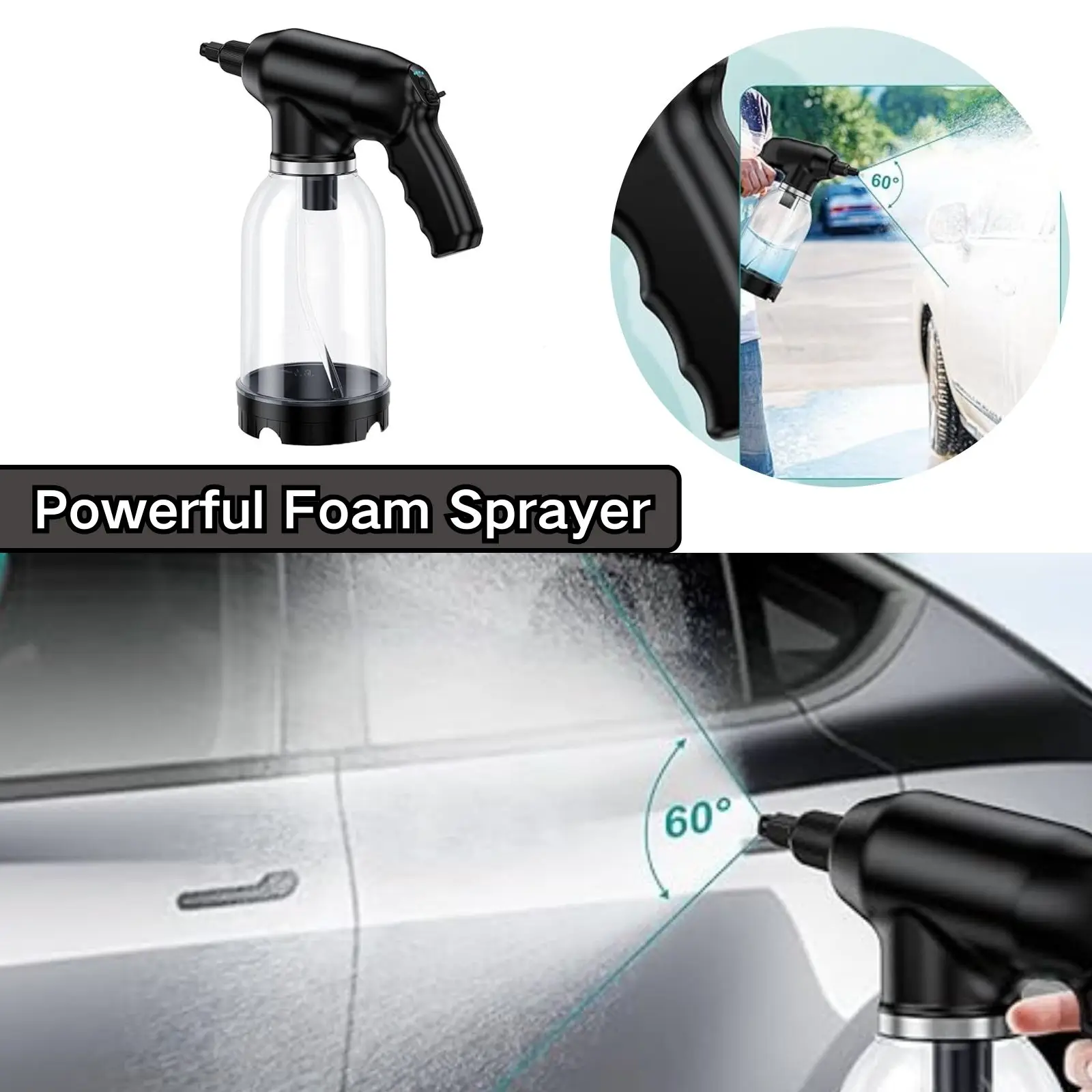 

Car Cleaning Battery 30W Powerful Foam Sprayer With Measuring Cup Wireless Wash Foamer 2.0L Spraying Distance 1.5m Black