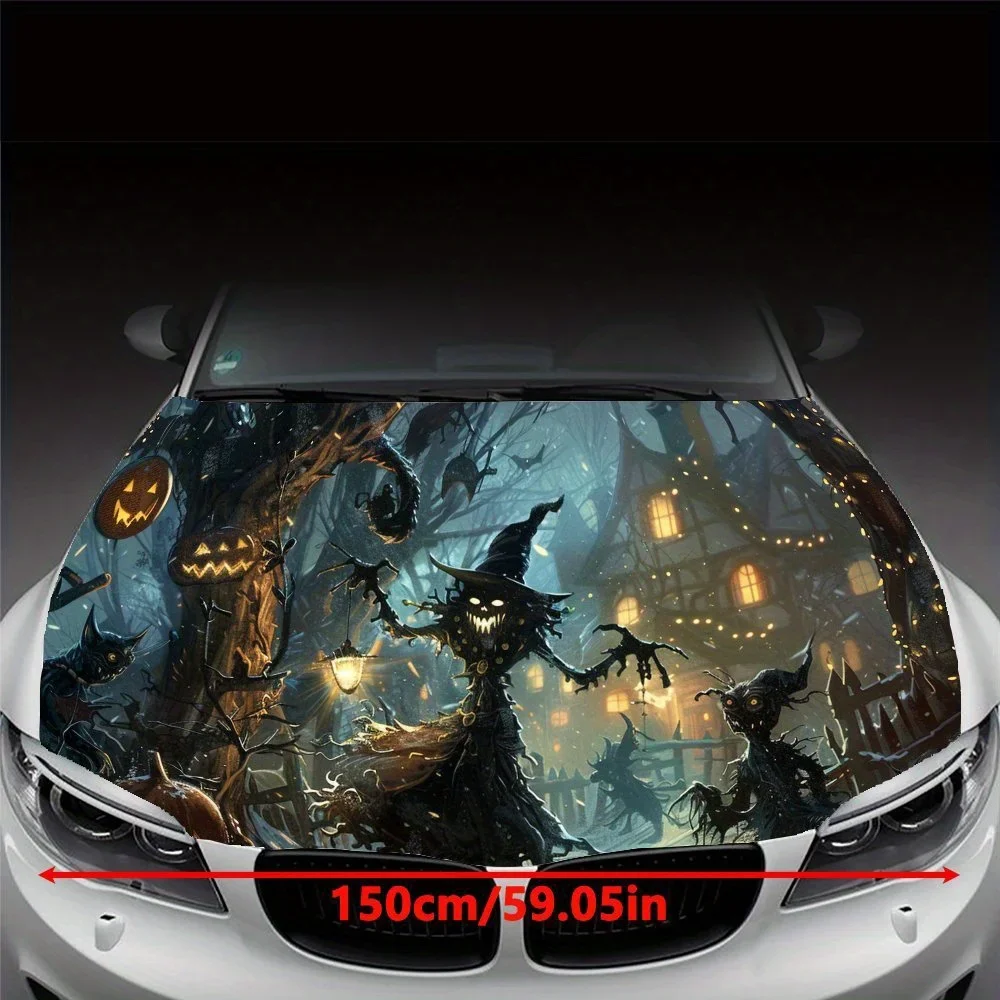Pumpkin Lantern Elf Old Tree Halloween Car Hood Wrap Color Vinyl Sticker Truck Graphic Bonnet Auto Accessories Decoration Decal
