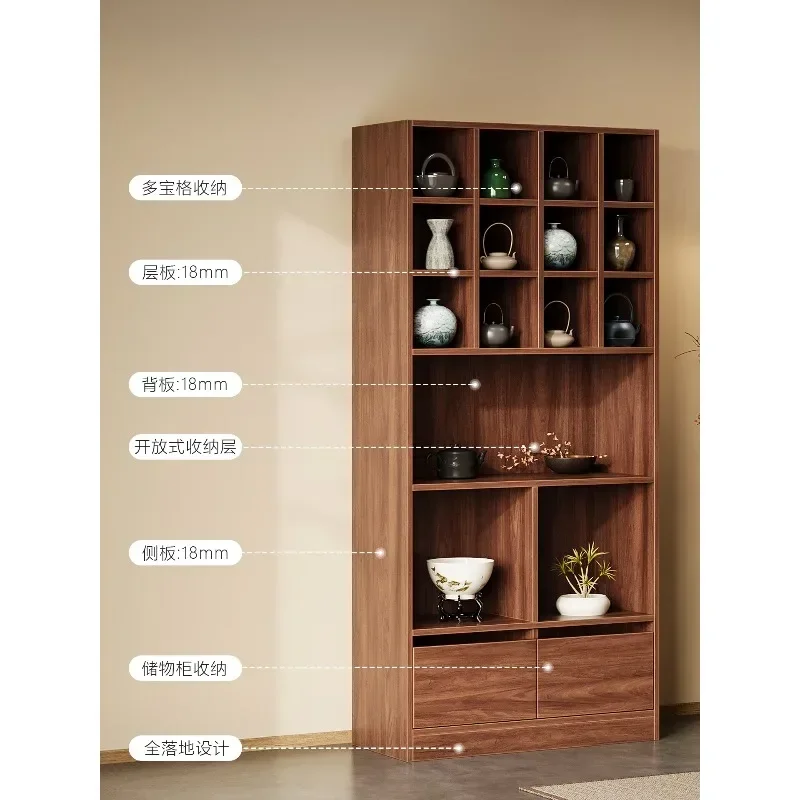 Old-fashioned Bogu display cabinet integrated wall storage rack, Duobaoge solid wood tea set, dustproof storage cabinet