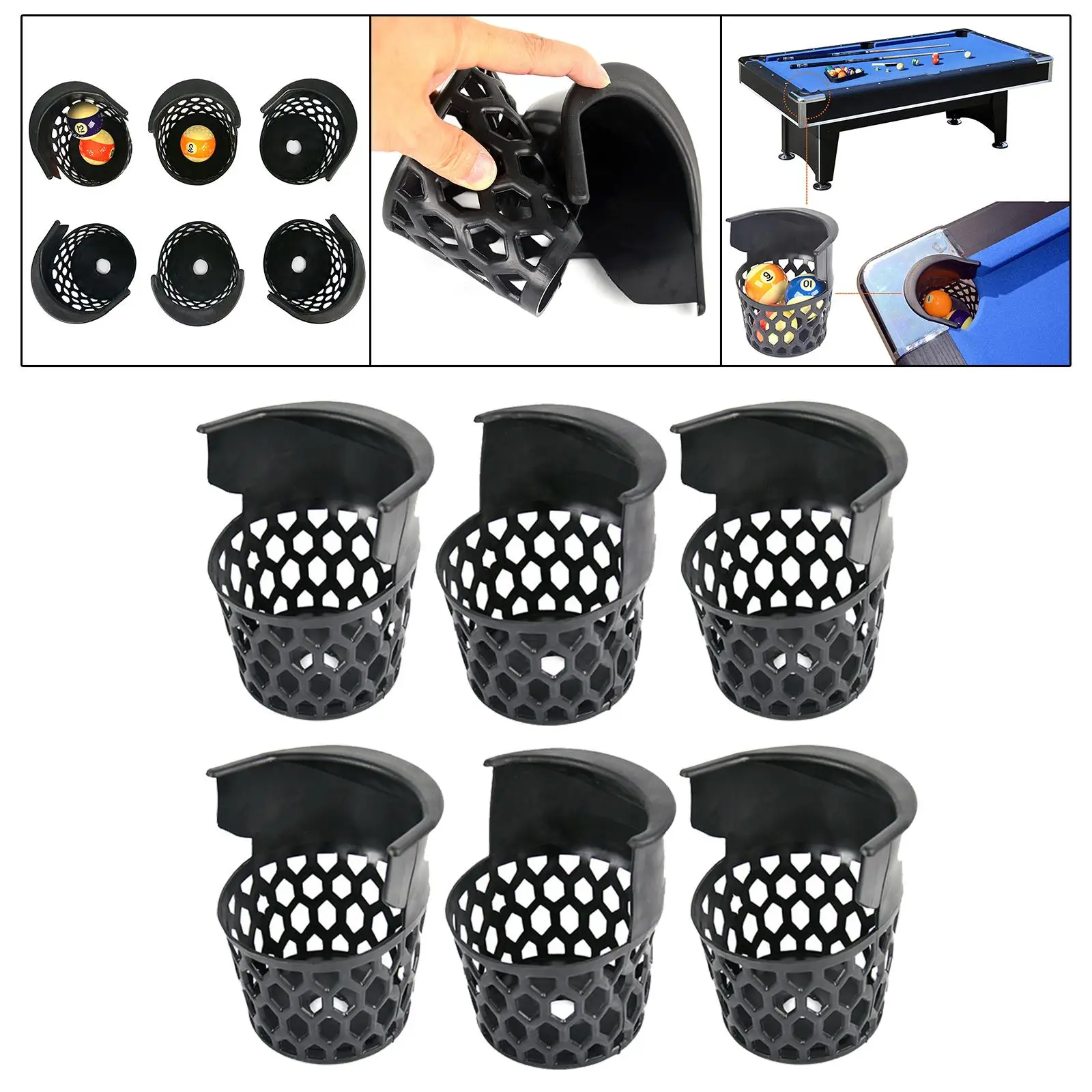 6 Pieces Pool Table Pockets Billiard Pockets Set Black Billiards Net Bag Entertainment Web Pockets Snooker Baskets