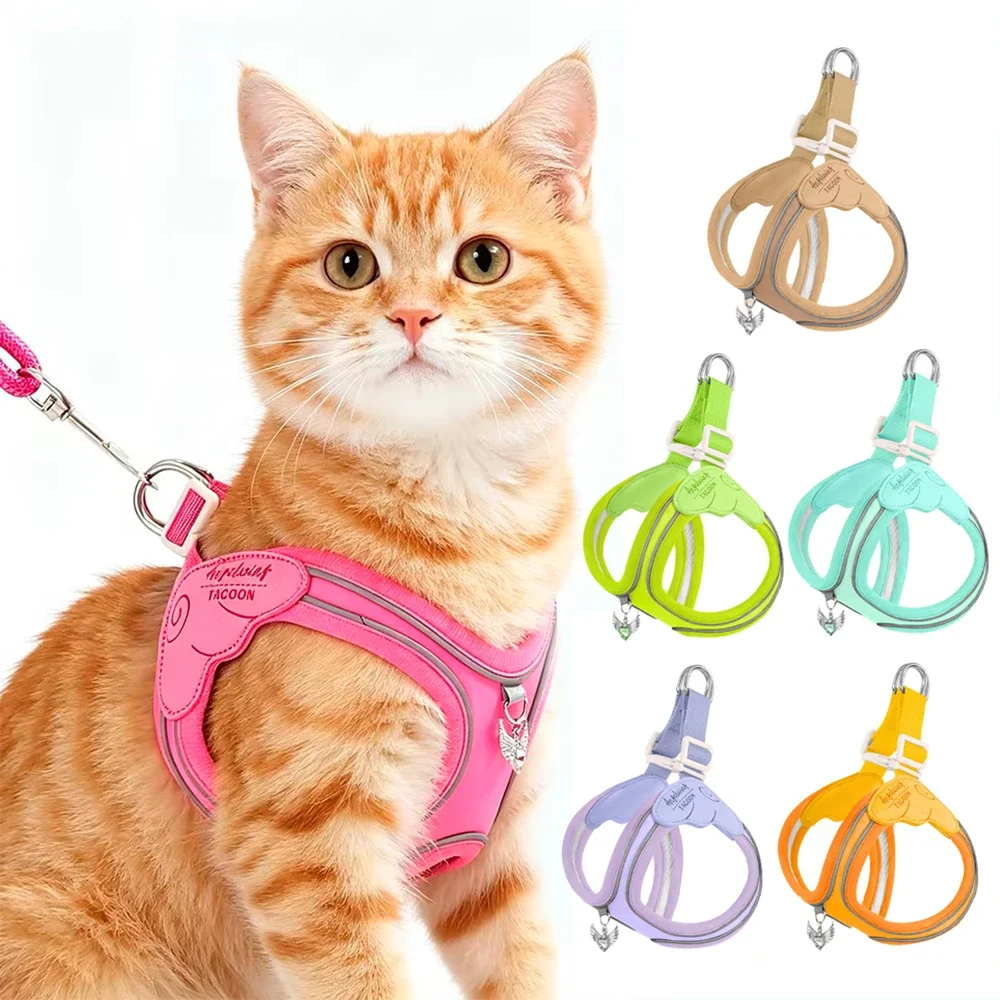 Weiches Katzen-Geschirr- und Leinen-Set, entwischungssicheres Kätzchen-Geschirr mit verstellbarem Riemen, leichtes, atmungsaktives Gehgeschirr für Katzen – Detail 4