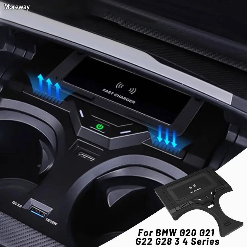 Moreway Wireless charging Pad For BMW G20 G21 G22 G28 3 4 Series 2020-2024 fast phone charger Mobile holder Mount Car interior