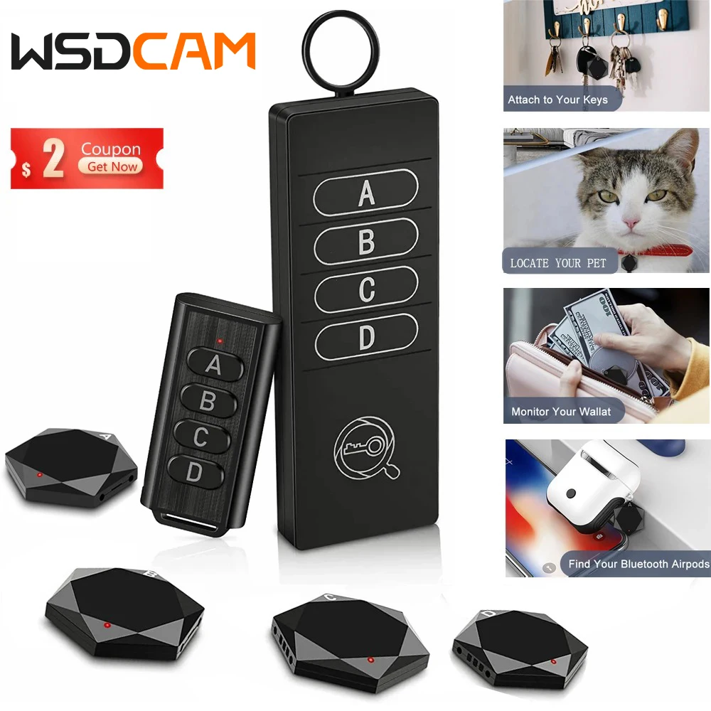 

WSDCAM Wireless Key Finder Pet GPS Tracker 85dB Key Locator Remote Control 1 RF Transmitter 4 Receiver with 165ft Working Range