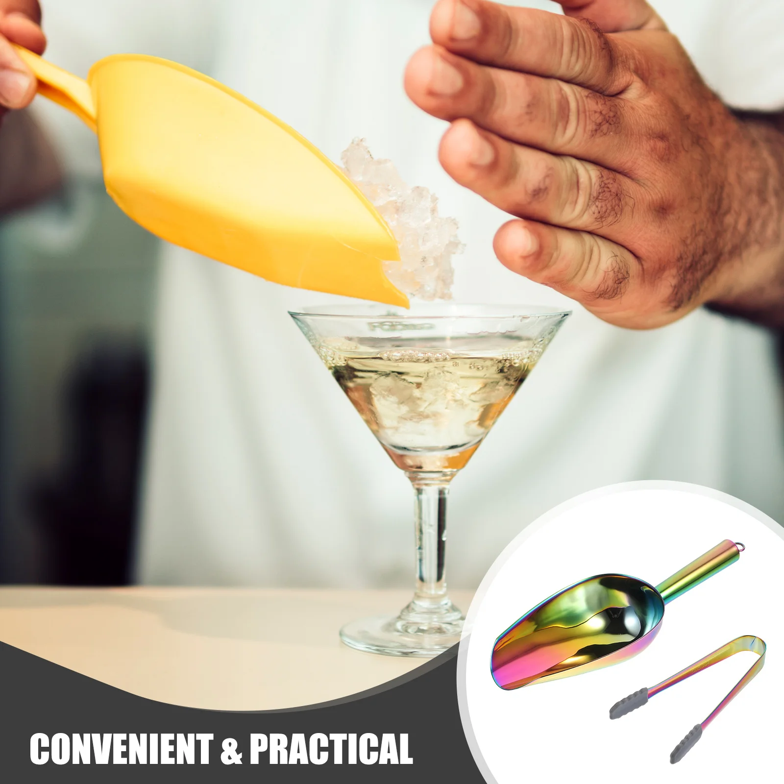 

1Set Stainless Steel Silicone Ice Tong and Scoop Kitchen Ice Cube Grain Flour Candy Food Scoop Non-Slip Comfortable