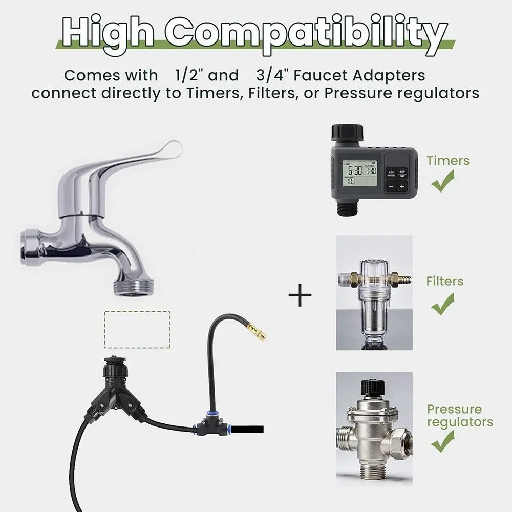 360° Adjustable Drip Irrigation System 15m Tube Universal Garden Watering Kit 15 Quick Plug Nozzle Automatic Watering