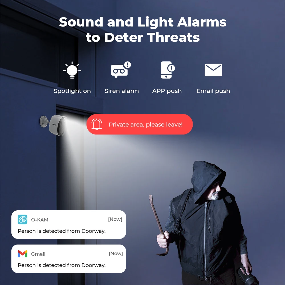 H.VIEW กล้องไร้สายแบบใช้แบตเตอรี่ PIR 4 ชิ้น กล้องรักษาความปลอดภัยไวไฟ 2K 3MP, เสียง 2 ทาง, กันน้ำ