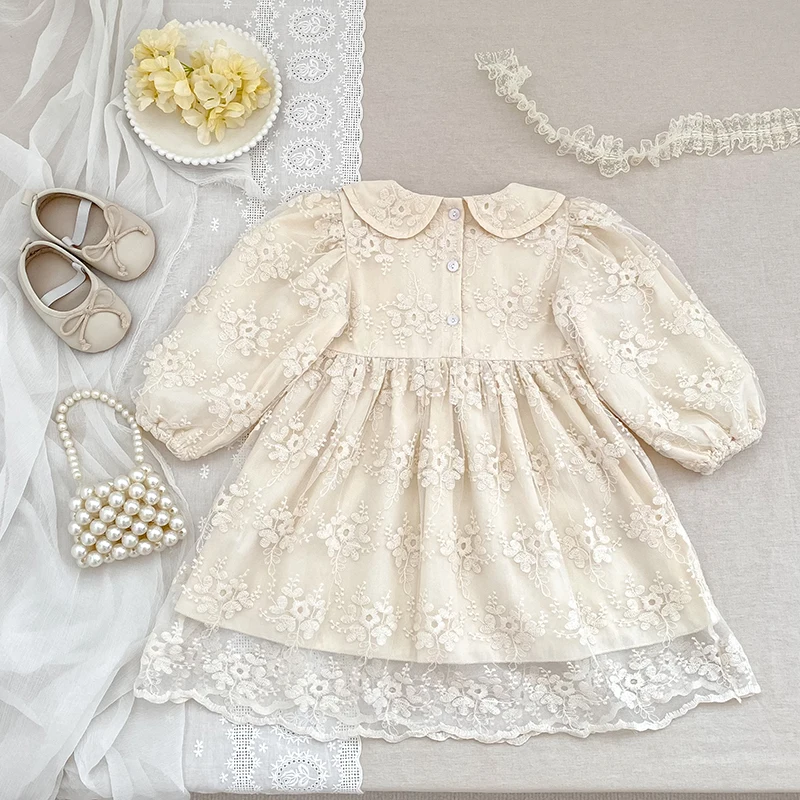 2-6Yrs Toddler Clothes Autumn Baby Dress Clothes Lace Embroidery Girls Princess Party Toddler Girl Dress Birthday Party Clothes