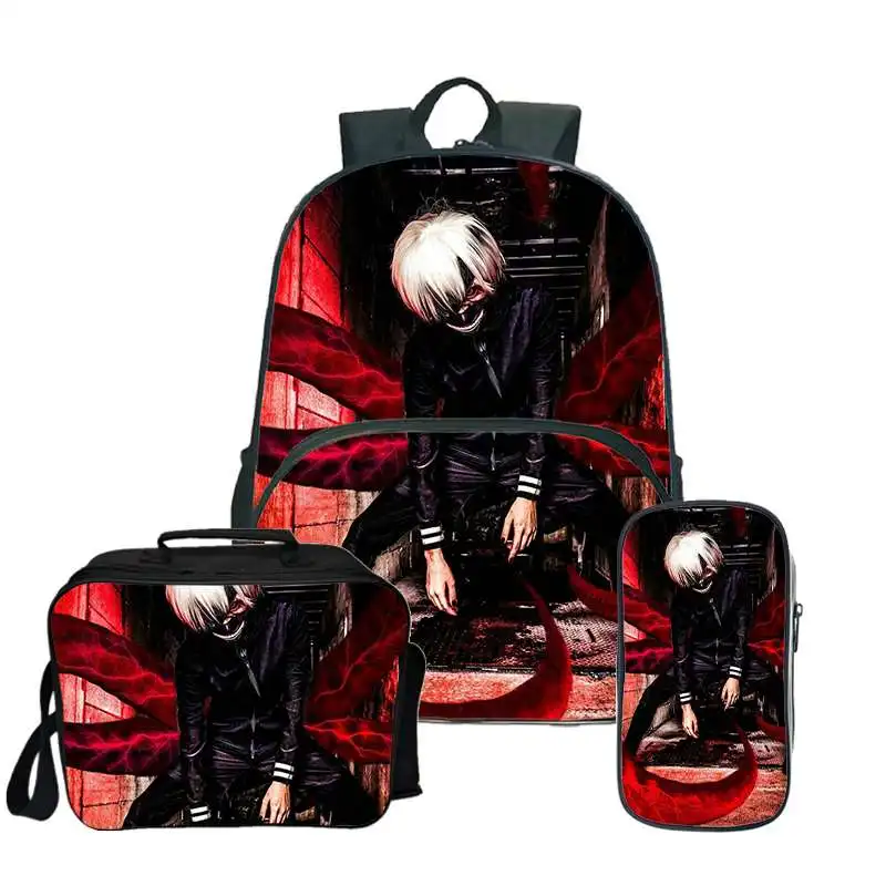 3D Print Tokyo Ghoul Backpack for Boys/Girls Canvas Travel Bag School Bag Anime Men\'s Schoolbag Cartoon Cute Teenager Cosplay