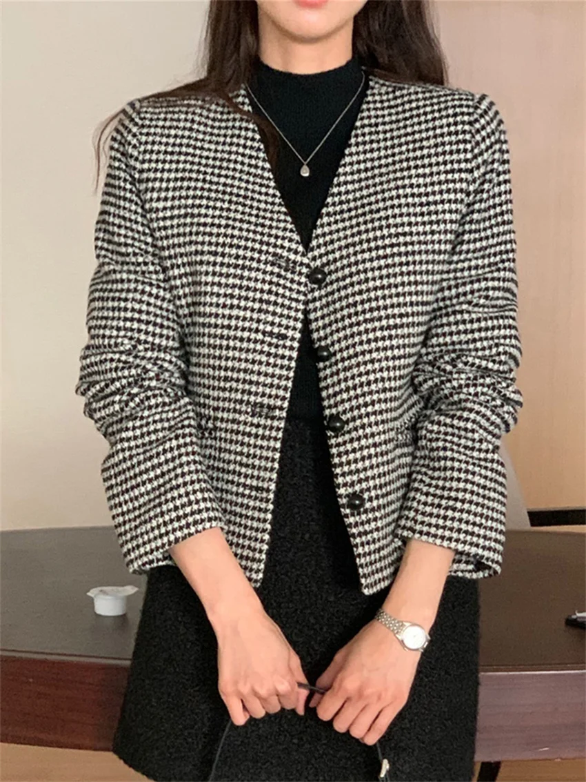 

Alien Kitty 2024 Work Wear Blazers Women Houndstooth Chic Elegant Office Lady High Street Vintage New Daily Fashion Slim Coats