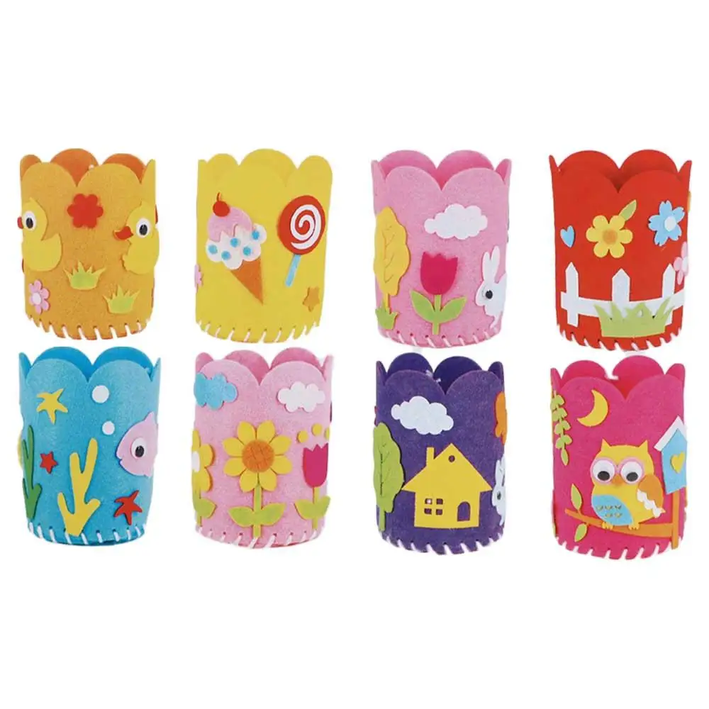 Cartoon Material Pack Arts Crafts DIY Craft For Children Handwork Pen Container DIY Pen Holder DIY Pencil Holder Non-Woven