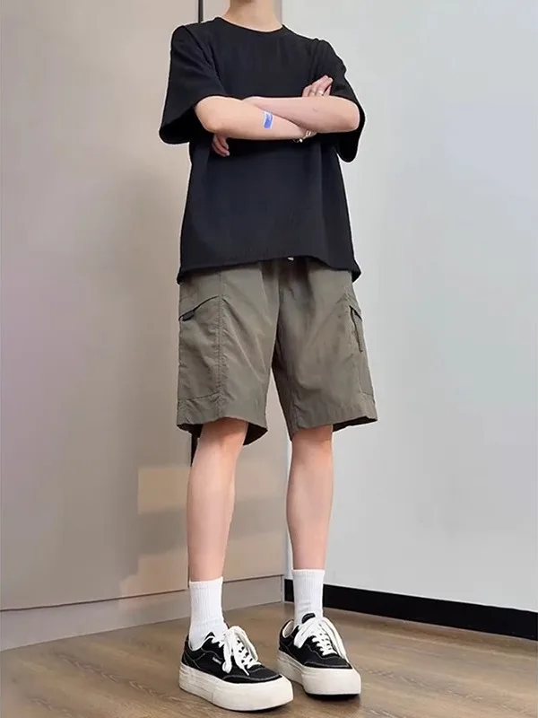 

Men's Spor Ice Silk Work Trousers Summer Thin Five-Quarter Straight-Cut Qui-Dry orts Youthful Breathable Casual orts