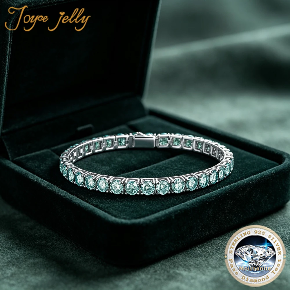 JoyceJelly 4mm Blue Moissanite 925 Sterling Silver Tennis Bracelet For Both Men And Women Unisex Jewelry Classical 4-claw Design
