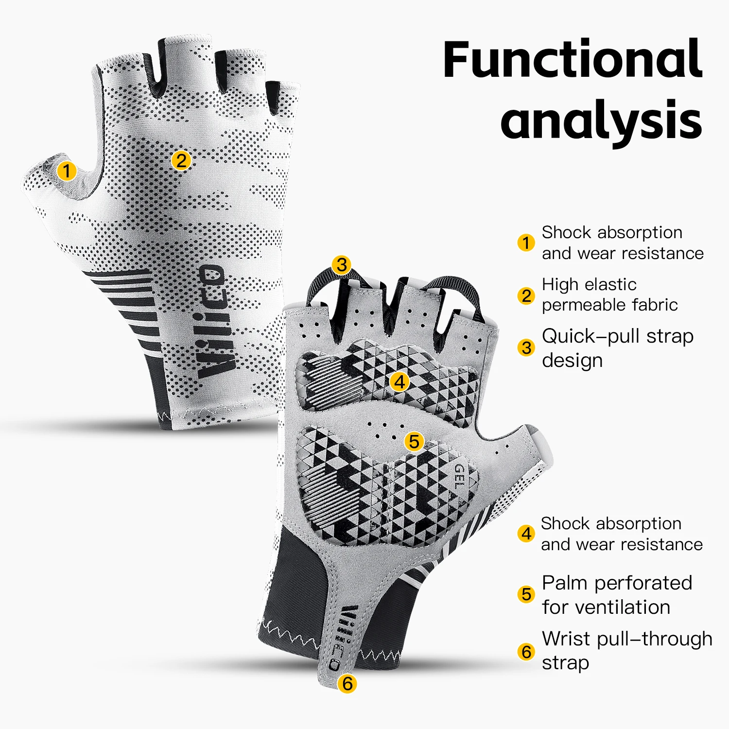 VILICO Half Finger Cycling Gloves Breathable Lightweight Shock Absorbing Gel Padded Bike Gloves Anti-slip Wear Resistant MTB Roa