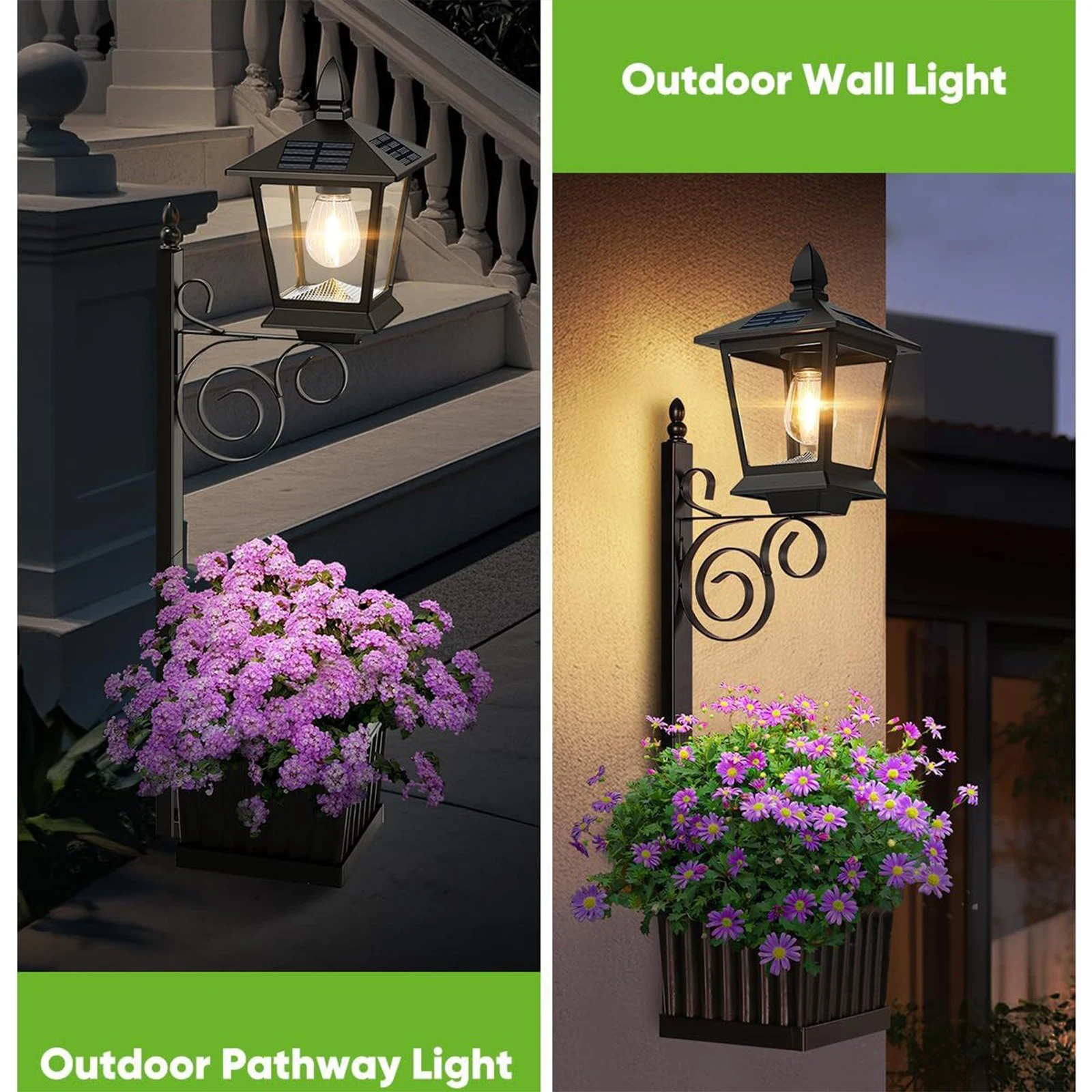 Wall-Mounted Solar Garden Light Auto On/off Sensor Vintage Solar Porch Light for Outside Front Door Yard (No Flowers Included)