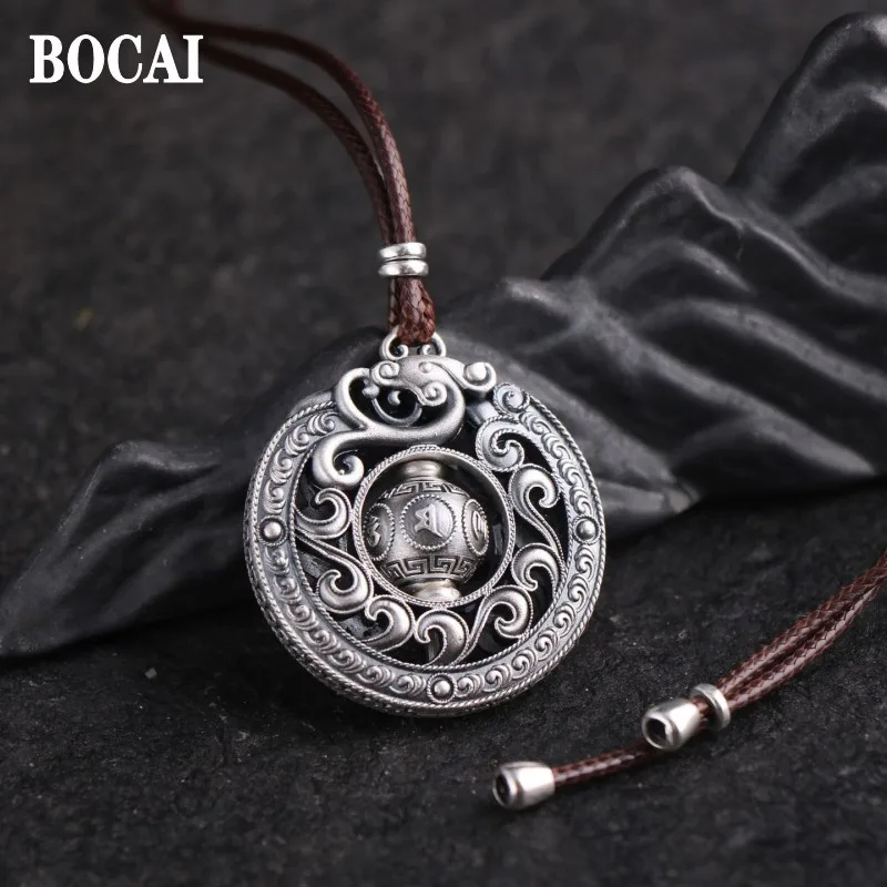 BOCAI New S925 Sterling Silver Jewelry , Retro Buddhism Six-Character Mantra Transfer Beads Good Luck  Pendant Selected gifts fo