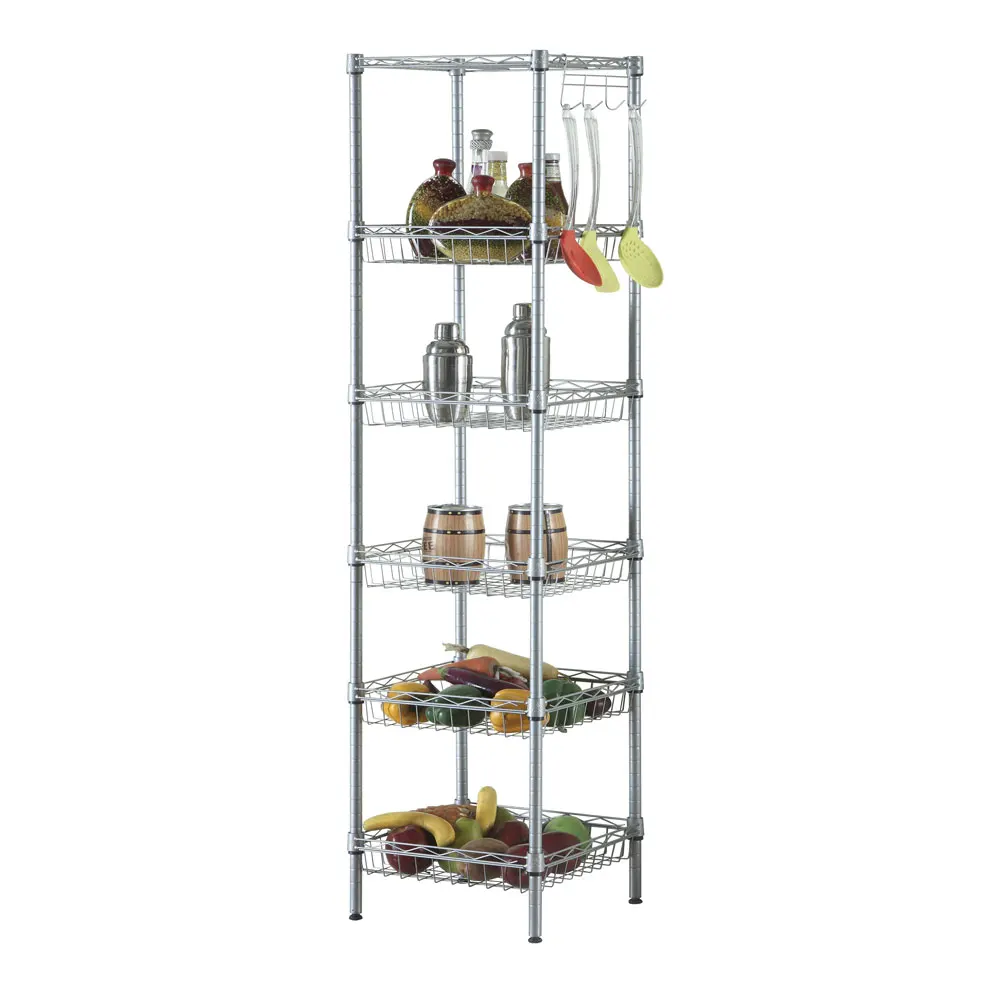 Aço Carbono e PP Storage Rack, Conciso 6 Camadas, Cinza Prata