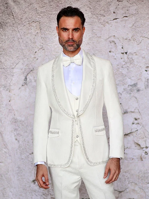 Luxury Slim Fit Men's Tuxedo 2 Piece Set High Quality Colorful Beaded Crystals One Button Wedding Groom Business Dinner Party Su