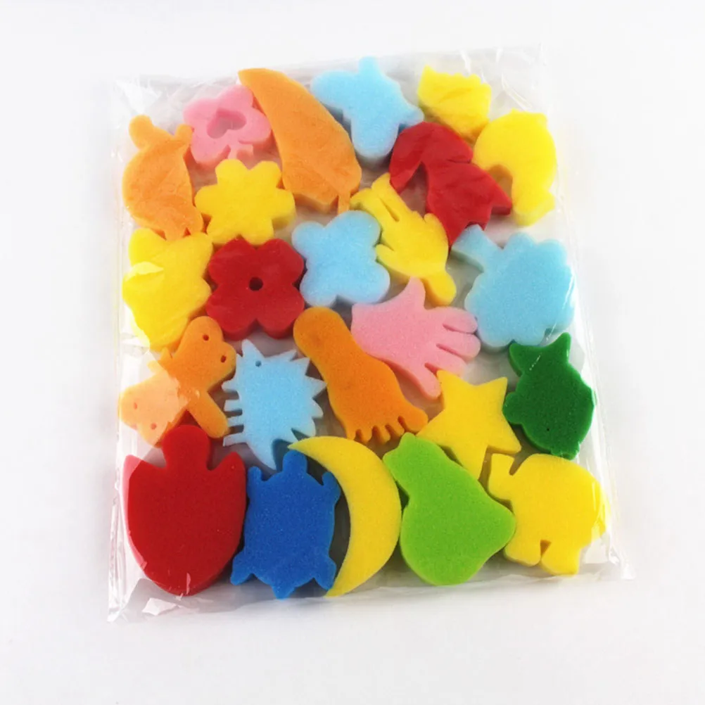 48Pcs Sponge Painting Stamper Set Rainbow Colorful Animal Shapes Plastic Handle DIY Painting Brushes Art Learning Tools