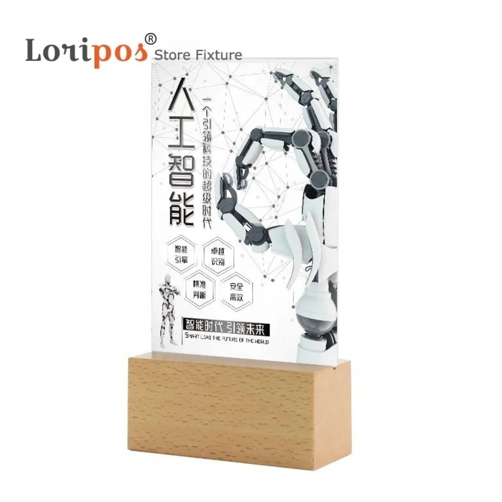 Wood Block A6 Acrylic Menu Table Food Photo Frame Price Tag Display Desk Sign Holder Card Stand