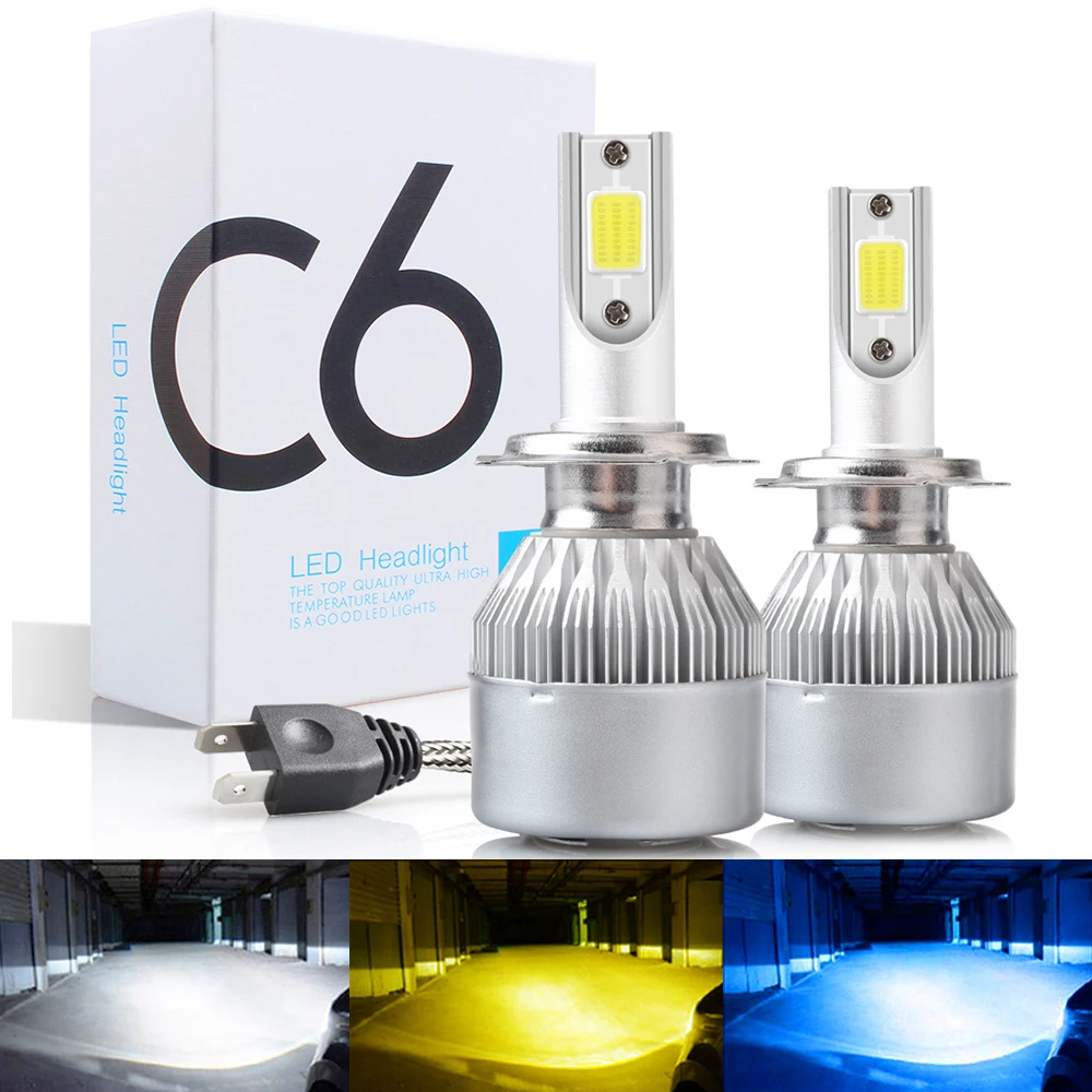 2x H7 LED H11 H4 Hi/Lo H1 H3 H8 HB1 HB3 HB4 HB5 HIR2 H13 H27 9005 9006 Car Headlight Bulbs 3000K 6000K 8000K COB C6 car lights