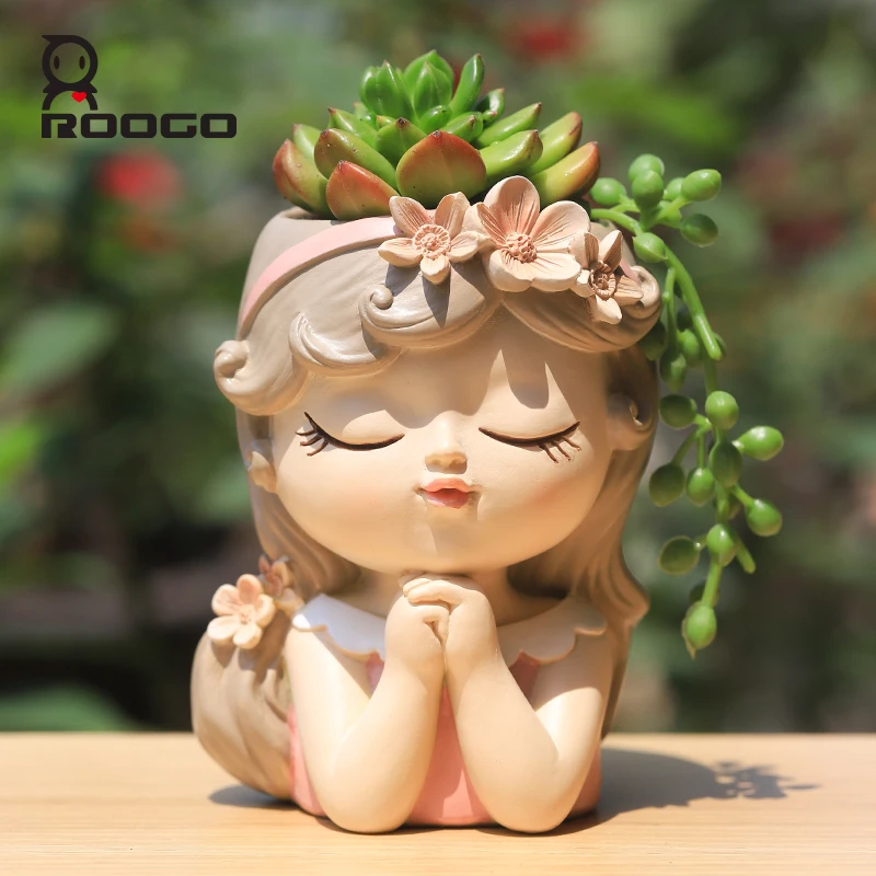 Roogo ragazza carina fioriera per piante grasse resina vaso di fiori fata giardino ornamento figurine Decorative decorazioni da tavolo per la casa