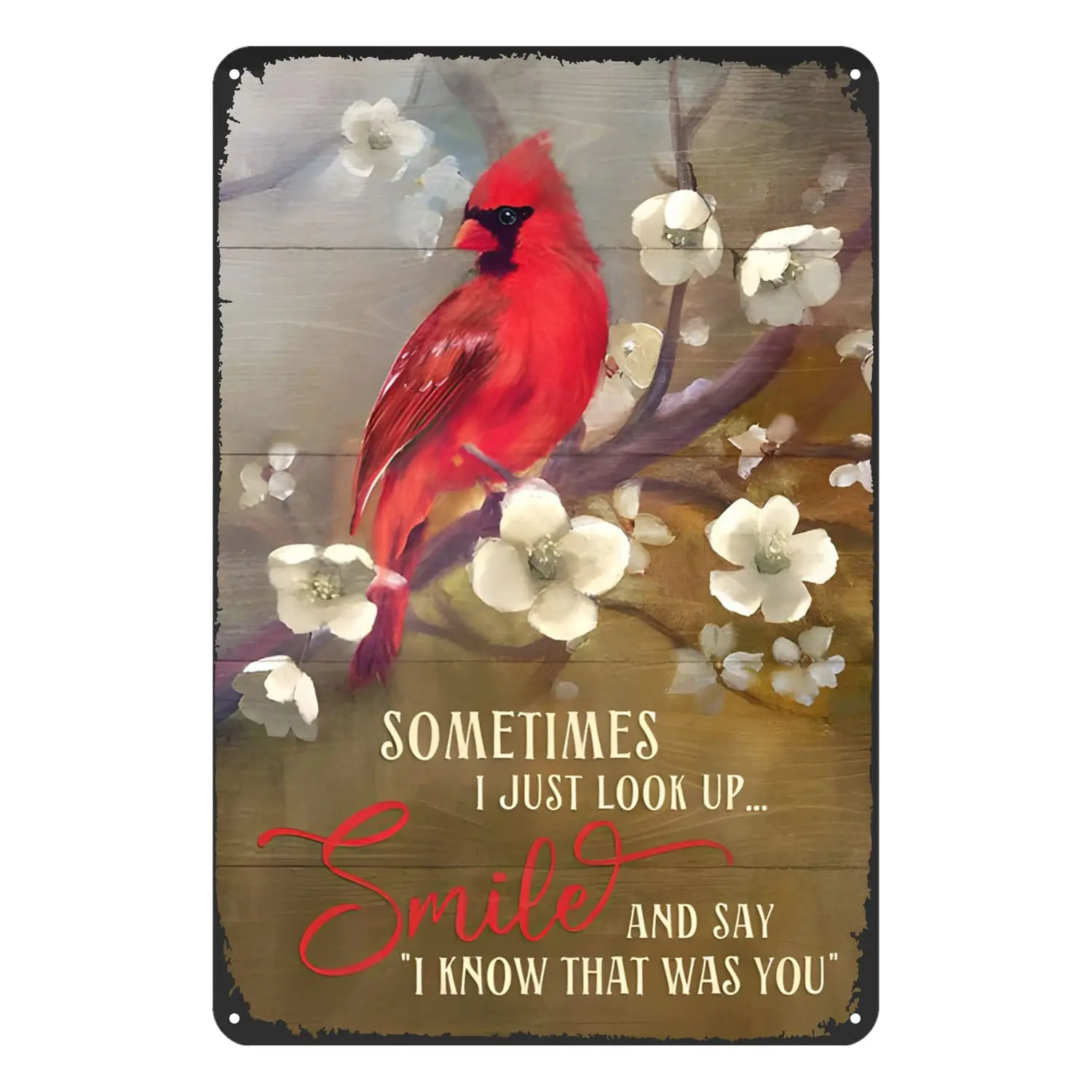 Cardinal Bird Sometimes I Just Look Up Smile and Say I Know That was You Vintage Metal Tin Sign Funny Metal Home Family Novelty