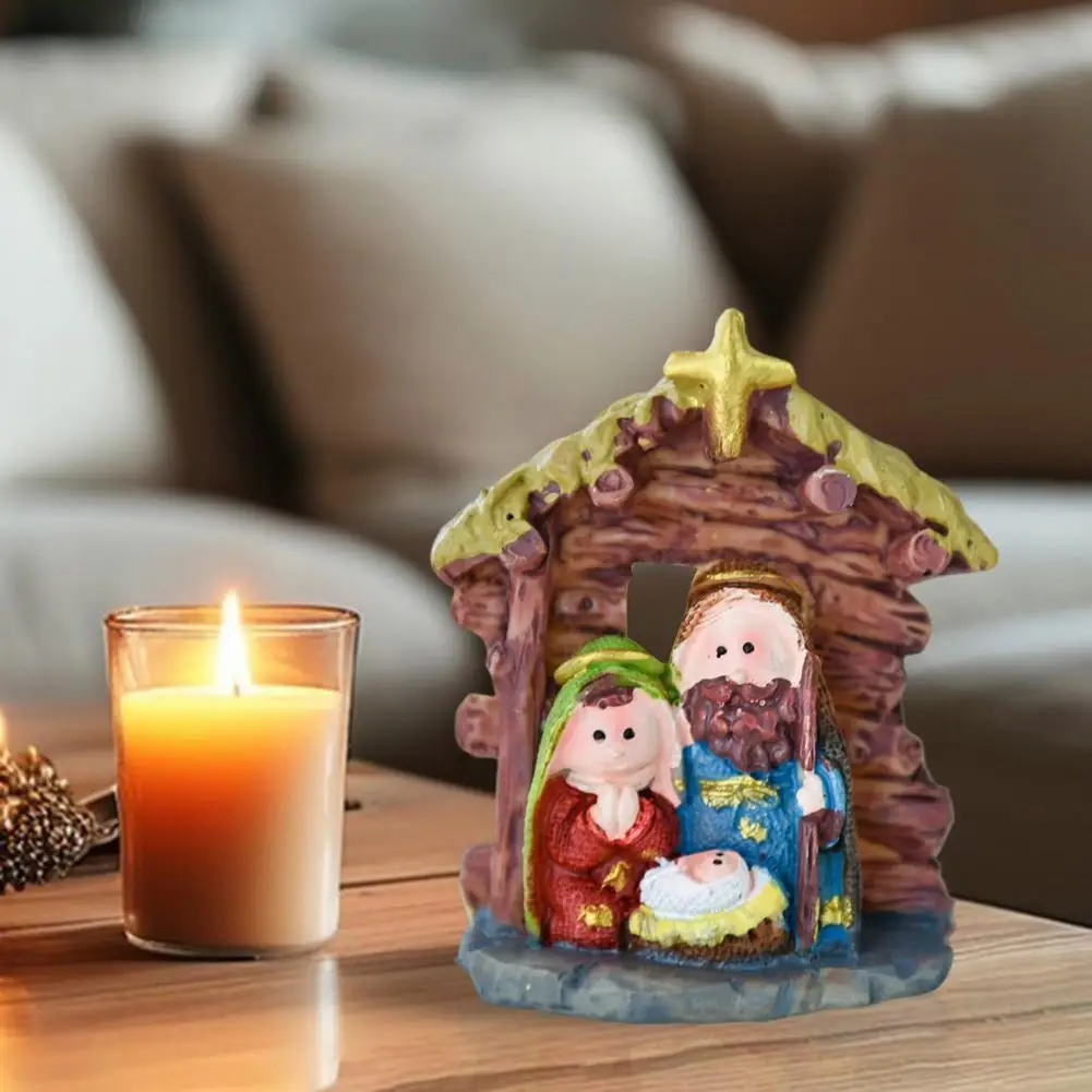 Nativity Scene Statue Resin Holy Family Christmas Decoration Tabletop Decor Jesus Nativity Figurine for Windowsill Mantel Gift f