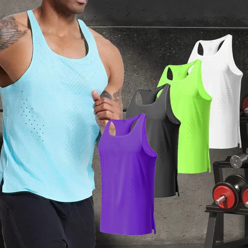 Men Summer Sports Vest Sleeveless Quick Dry Sportswear Marathon Sleeveless T Shirt Outdoor Riding Bottom Shirt Wrestling Singlet