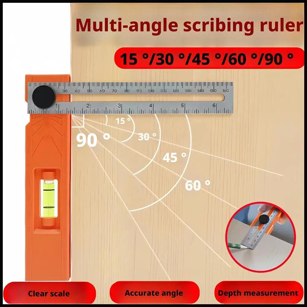 Woodworking Depth Marking Ruler, High-precision Multi Angle Rotatable with Precise Horizontal Bubbles