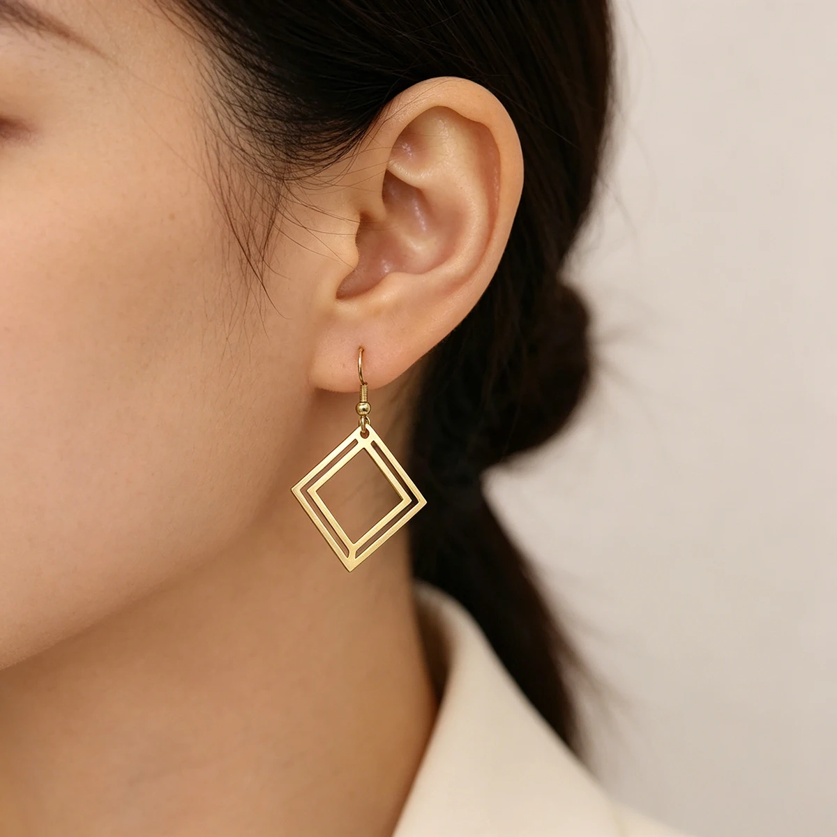 Double Square Frame Dangle Earrings Layered Square Pendant Stainless Steel Drop Earrings Geometric Women Daily Jewelry Gift