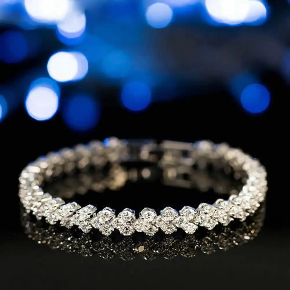 Fashion Shiny Crystal Bracelet Chain Cubic Elegant Woman Zircon Rhinestone Inlaid Bangle Jewelry Women Luxury Wedding Jewelry