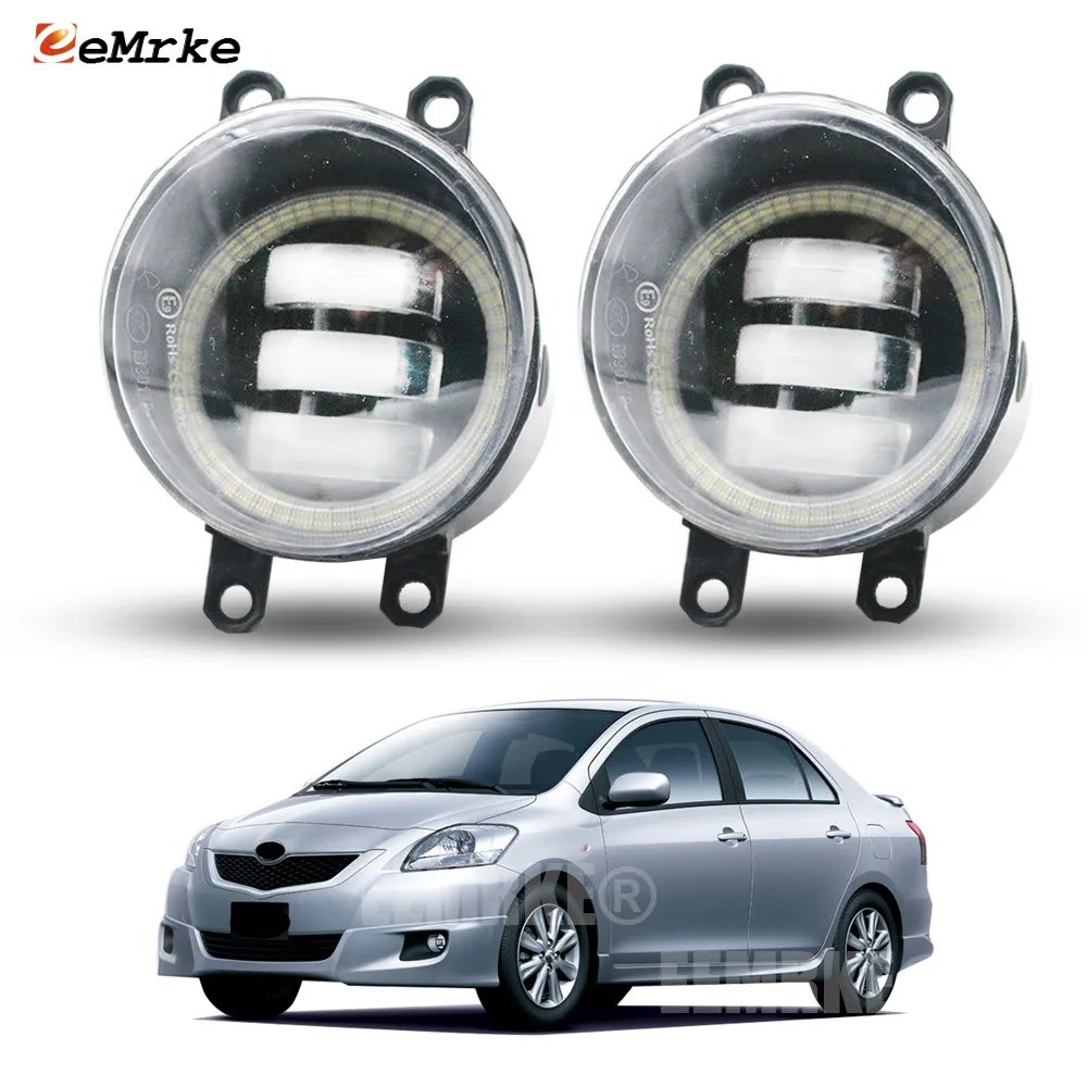 

2x светодиодные противотуманные фары PTF для Toyota Yaris YRX Sedan Australia 2006-2012 с прозрачными линзами Angel Eyes Автомобильные DRL дневные ходовые огни