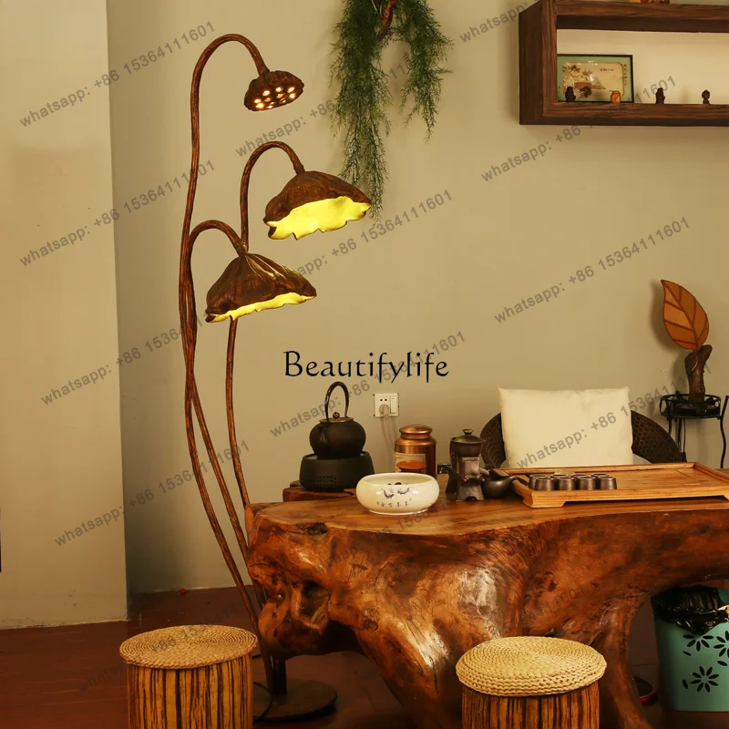 yj7 Zen Floor Ornaments Luminous Chinese Tea Room B & B Personality Creative Lotus Leaf Ornaments
