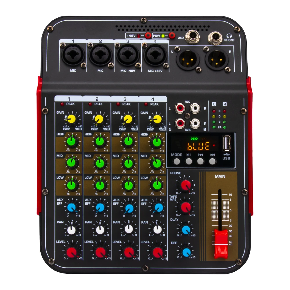 6 Channel Audio Mixer USB Interface 48V Phantom Power with effects Audio mixing recording Mixing Console Portable