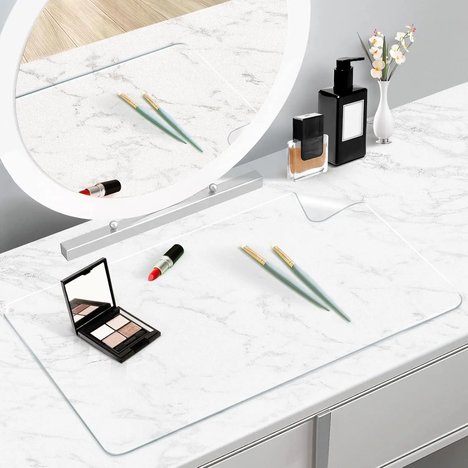 PVC Desk Pad Waterproof Clear Desk Table Cover Protector on Large Desk Pad Non-Slip Dressing Table Writing Mat for Office Home