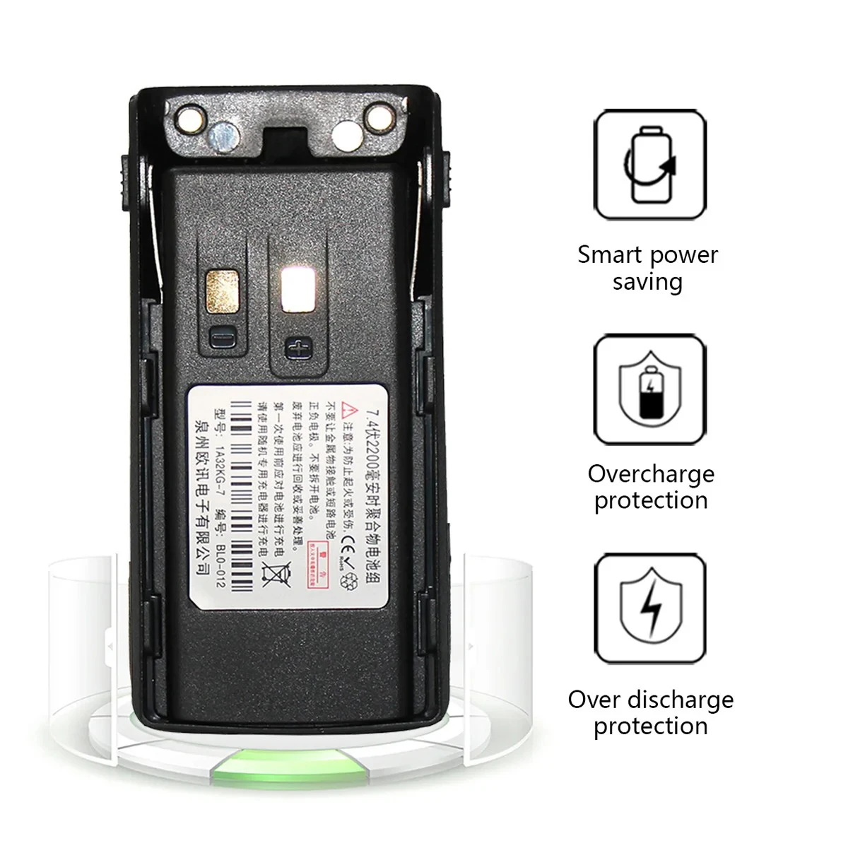 Batteria di Ricambio KG-UV9D Plus con Ricarica Type-C 7.4V 2200mAh ad Alta Capacità per Walkie-Talkie KG-UV9D KG-UV2Q/KG-UV9DMate