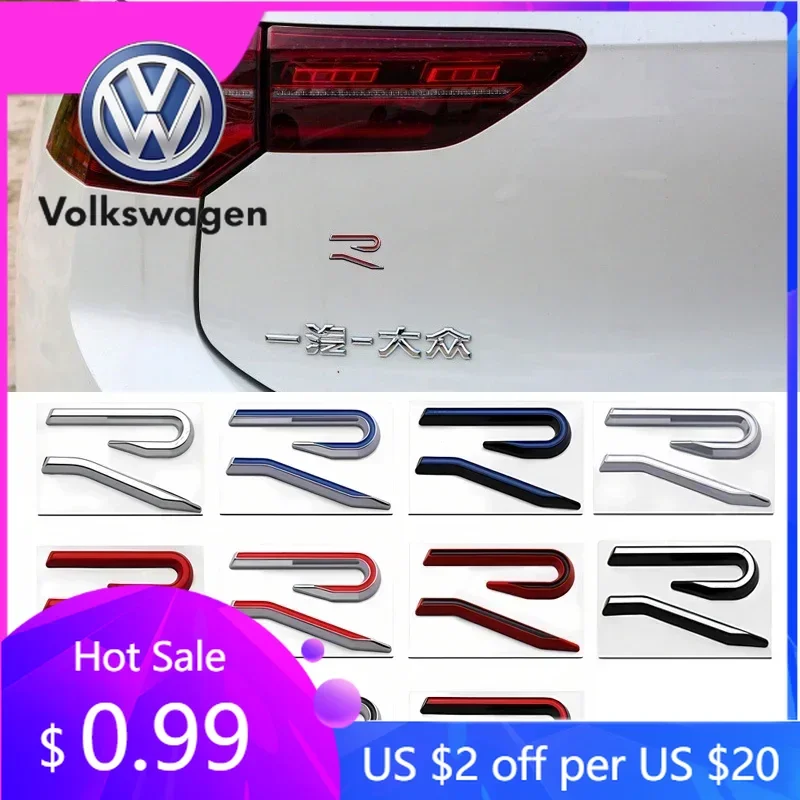 

2026 Hot For Volkswagen VW New R Emblem Car Metal Body Tail Trunk Sticker Accessories For VW GTI Rline Polo Golf MK8 Touareg Pas